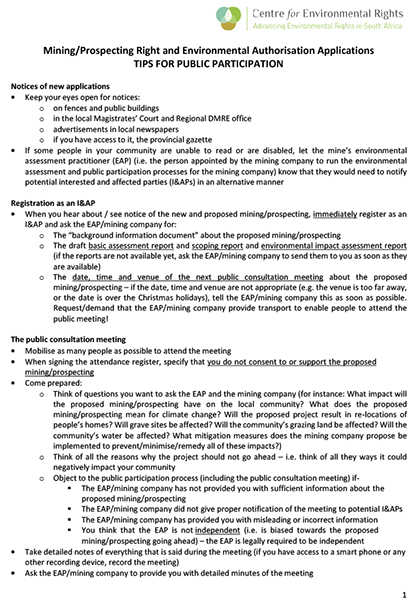 CER Tips for Public Participation in Mining